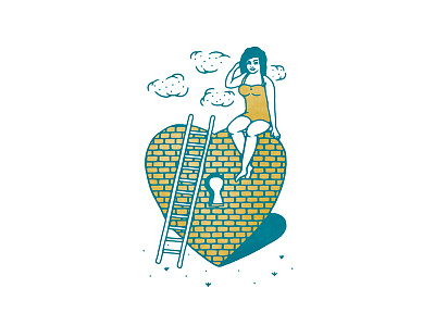 Love Of Mine brick wall design female girl heart illustration love lover wall woman