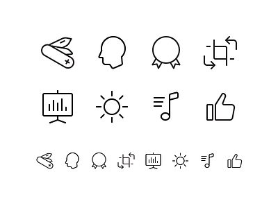 Random icons 12 brightness icons knife like medal outline playlist rotate statistics swiss user