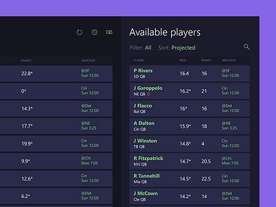 Players app dark fantasy flat football minimal players purple tablet ui windows