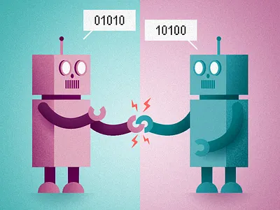 Love Bot 0 1 ai android blue bot cyber love pink robot sci fi vintage