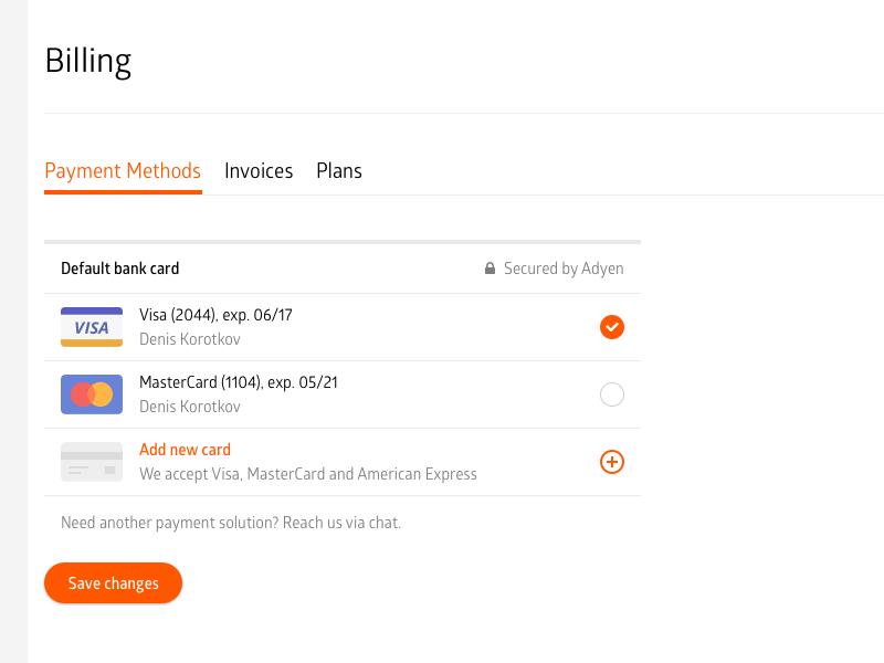 Example of Payment methods