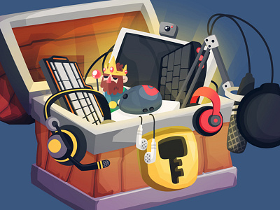Loot chest computer headset illustration loot nerdy tech treasure