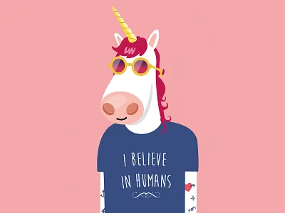 i believe in humans illustration tattoo unicorn vector
