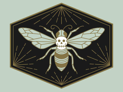 Bee skull bee gold hexagon insect pin skull vector