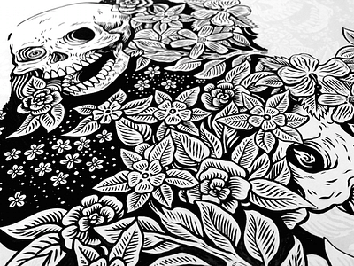 Skullz drawing floral flowers illustration inking pen skull