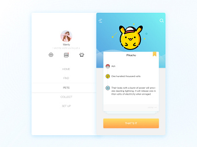 Go! Pikachu app blue pet sidebar ui