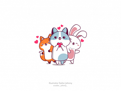 We love you! animal badges cat character cute design fox funny love rabbit stickers vector