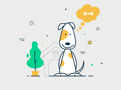 Happy Dog 100days daily dog flat green icon lineart minimal tree