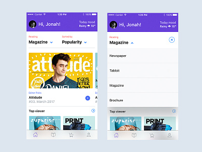 Looper app book ebook epub ios log in magazine pdf purple reading ui kit