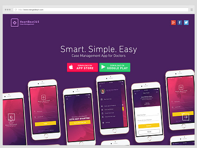 Heartbeat365 app landing page design. uiux landing page mobile app
