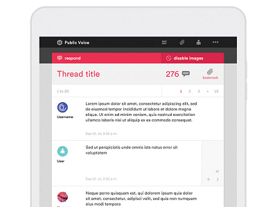 Public Voice app forum icons interface layout responsive tablet type ui ux website