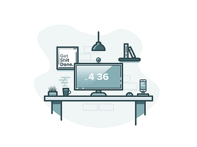 Get Shit Done books clock computer desk icon illustration lamp laptop mac room table vector
