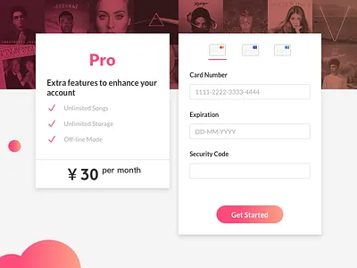 DailyUI #030 030 album button card color dailyui music pink pricing rounded corner