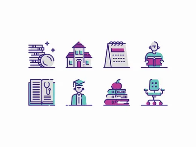 Latvian Book Market - Libraries apple book building calendar editorial icon set illustration line money office chair spot student