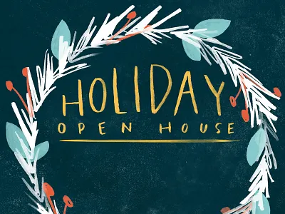 Holiday Party Invite christmas holiday illustrated invitation watercolor winter wreath