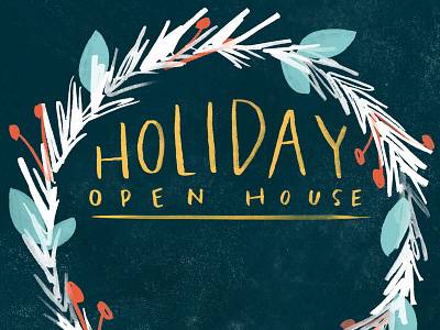 Holiday Party Invite christmas holiday illustrated invitation watercolor winter wreath