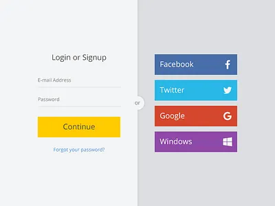 Login/Signup facebook flat login register signup social social login twitter white