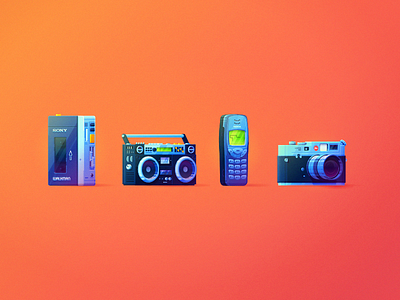 Rose Tinted Nostalgic Icons boombox icons illustration nokia retro ui ux vector vintage walkman