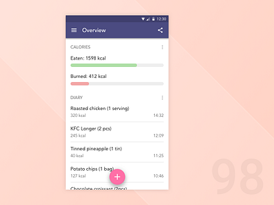 Day 98 - Calories 100dayuichallenge android calories pink purple