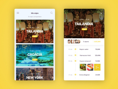 Travel and cost sharing app app colours expenses interaction light share social travel ui ux yellow