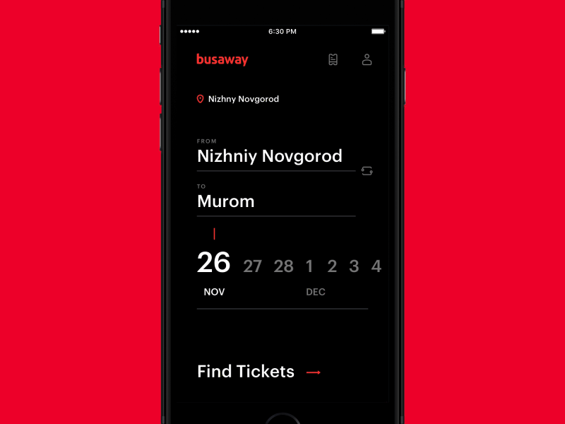 Busaway App black bus cal calendar concept flight interface ride schedule trip ui ux