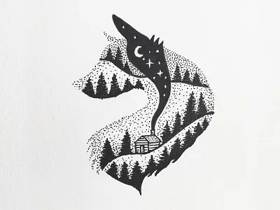 Wolf design drawing ink landscape nature night outdoors pen sky stipple