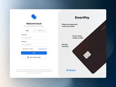 SmartPay Login design figma login pay product design smart pay ui ux web desgin