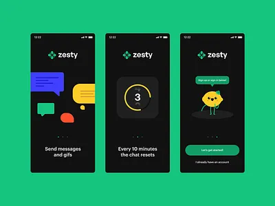 New Case Study – Zesty (Mobile App) app chat concept design explanation mobileapp onboarding splash timer ui zesty