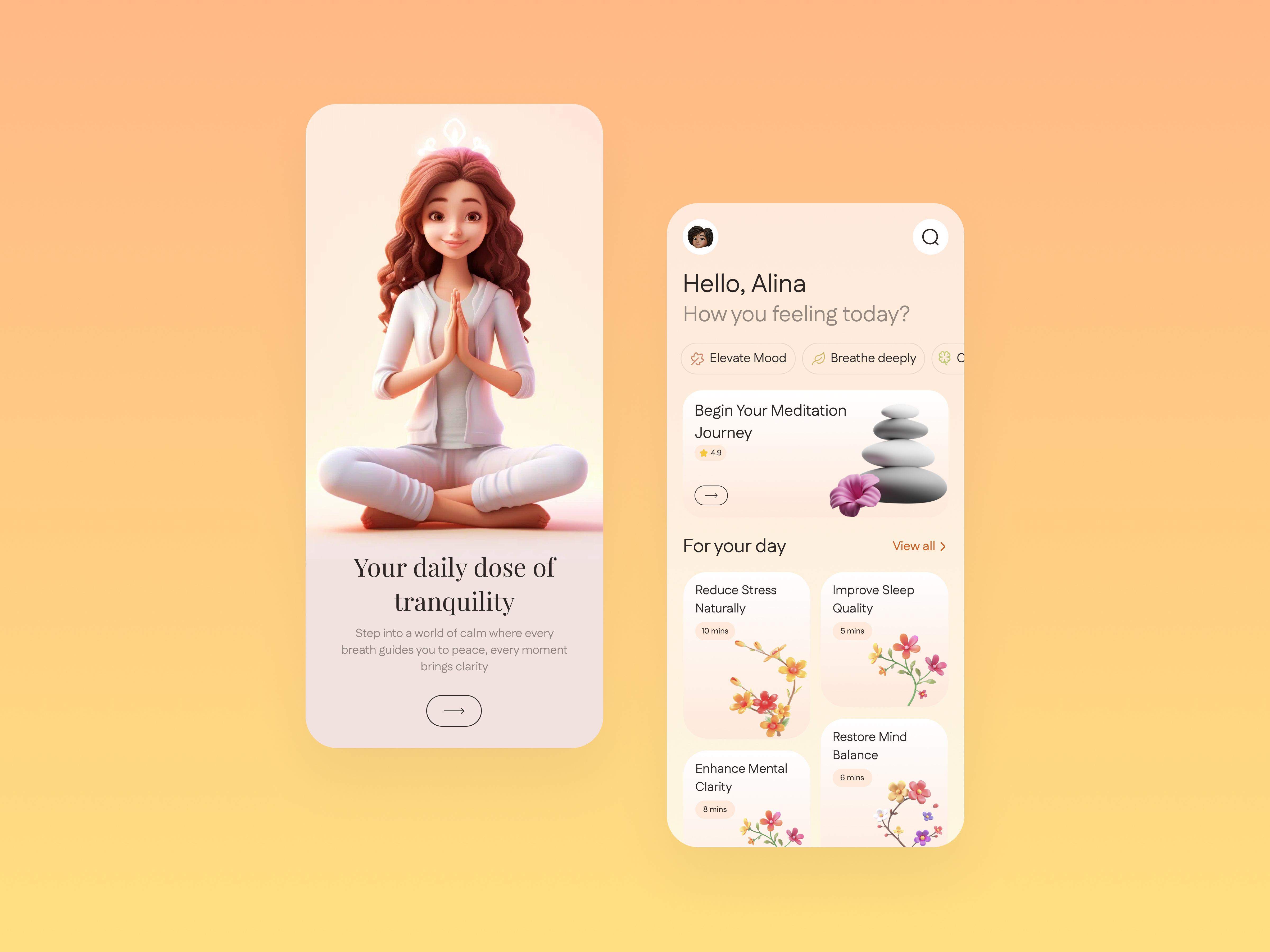 Meditation App Design app app design design figma figma design illustration meditation app typography ui ui design ux