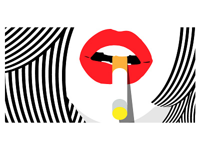 Badass art black cigarette hair kiss lips patterns pop pout red smoke yellow