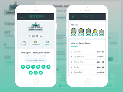 HiredGrad | Referral game android flat hiredgrad ios mobile referral rewards screen ui website