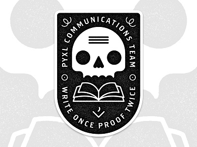 Pyxl Comm Sticker Dribbble badge comm communications illustration marks proofing pyxl skull stickers