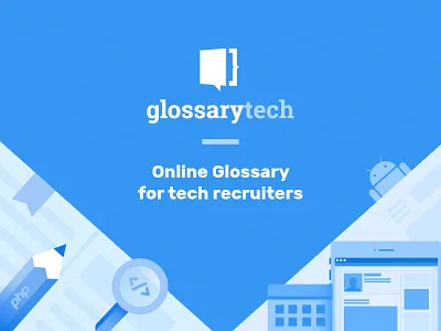 Web banner for for glossarytech banner blue book brace coding glossary illustration tech thinking web