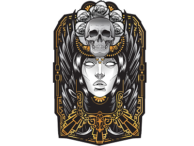 Art Deco Inspired art deco girl gold skull wings