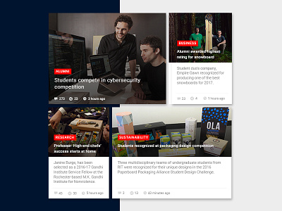 News UI Cards news news webpage photoshop rit ui cards university news web design