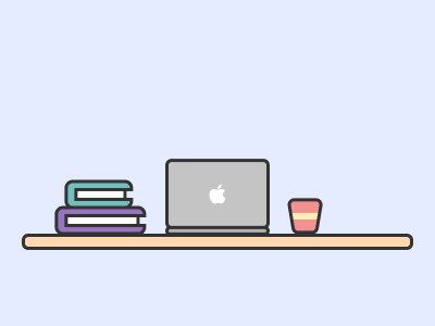 Hello Dribbble! book coffee illustration macbook table