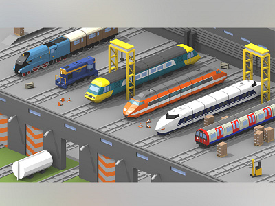 Train Depot Concept 3d depot isometric low poly lowpoly mallard railway shinkansen tgv train tube