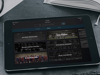Tournament - Teams app dark ipad list selection team tournament ui ux