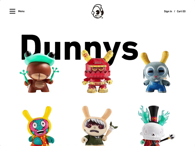 Kidrobot Concept - Shop animation dunny ecommerce kidrobot products shop shopify toys ui ux web website