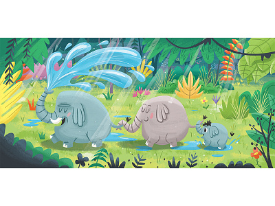 Family Outing character design elehants elephant family illustration journey jungle kid lit print walk