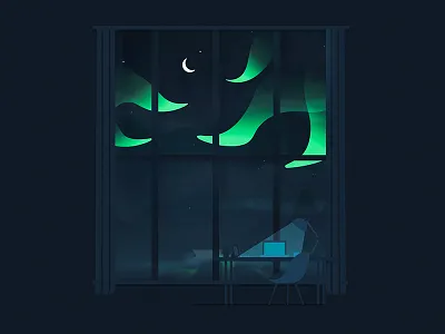 Dream Workspace aurora borealis debut dream first shot lights night northern lights office sky stars window workspace