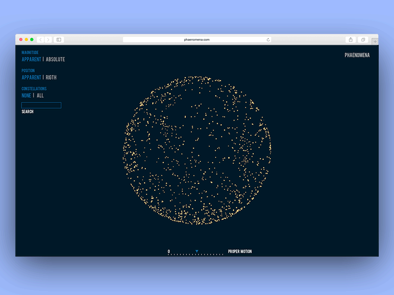 Phaenomena - Stars and Constellations constellations data visualization design graphic design processing ui ux