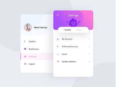 Settings + Sidemenu (unused element part 11) about account address explore ios mobile notification profile settings sidemenu ui user