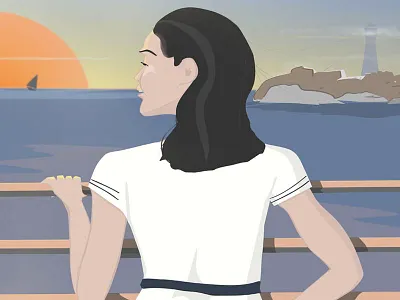 Girl on the wharf character illustration lighthouse pier silhouette