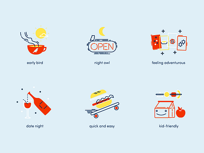 Feeling Hungry app food icons illustrations vector