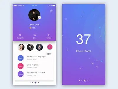 Gradientz app. clean flat gradient mobile profile ui