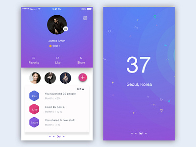 Gradientz app. clean flat gradient mobile profile ui