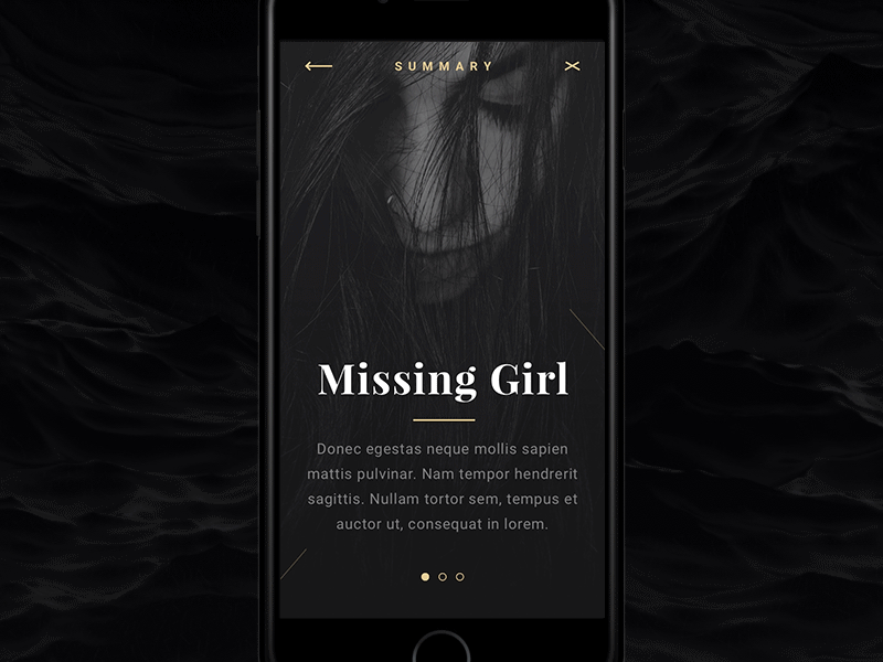 Dark UI Exploration - Motion black dark gold gray interface ios mobil motion principle slideshow ui