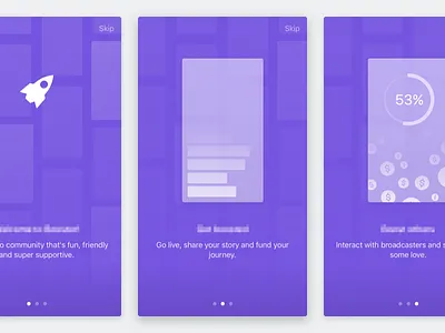 Onboarding app broadcast crowdfunding funding ios iphone live livestream onboarding rocket ui