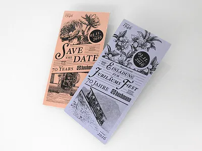 Bachmann card flowers invitation jubilee linecut multiloft paper retro save the date technique